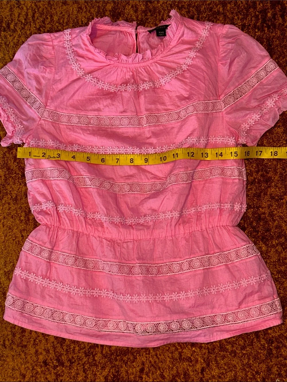 J. Crew Pink Embroidered Short-Sleeve Peplum Top